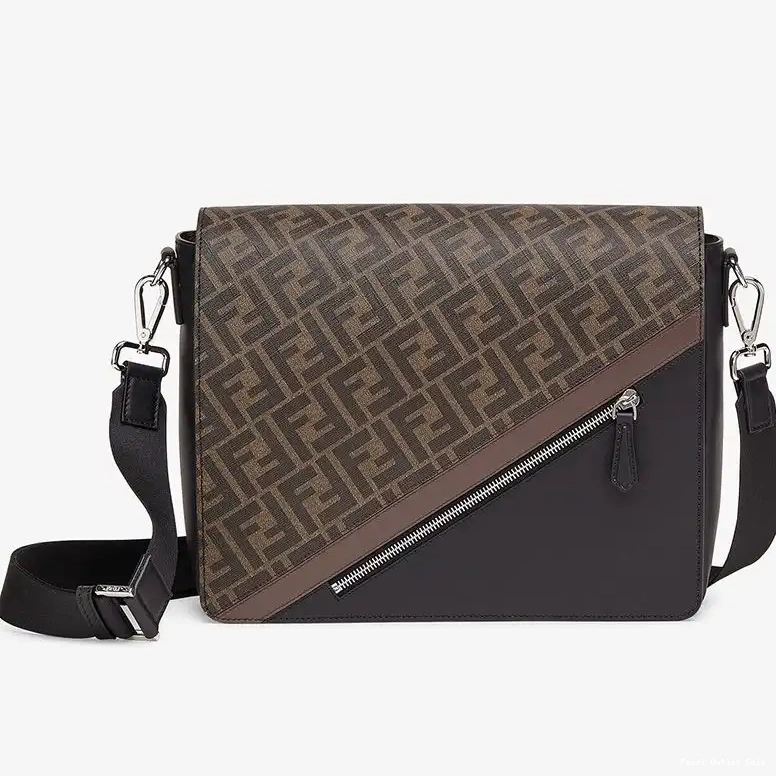 Affordable FF Bag Large Messenger Brown Fendi Fabric Motif In 0611